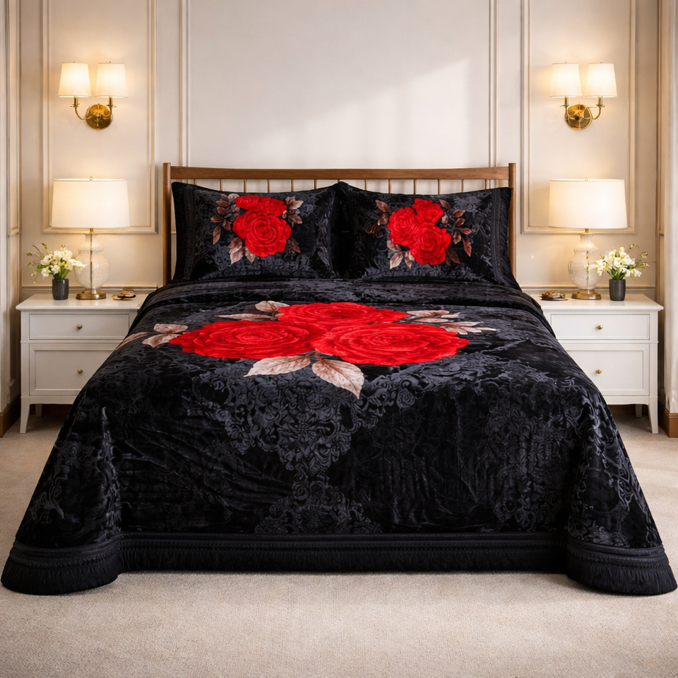 Florent Weave Cloud 4 Pcs Bed Spread Cloudy Set Box - Black Colour