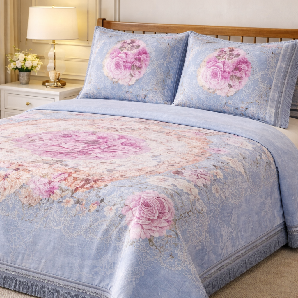 Florent Weave Cloud 4 Pcs Bed Spread Cloudy Set Box - Steel Blue Colour