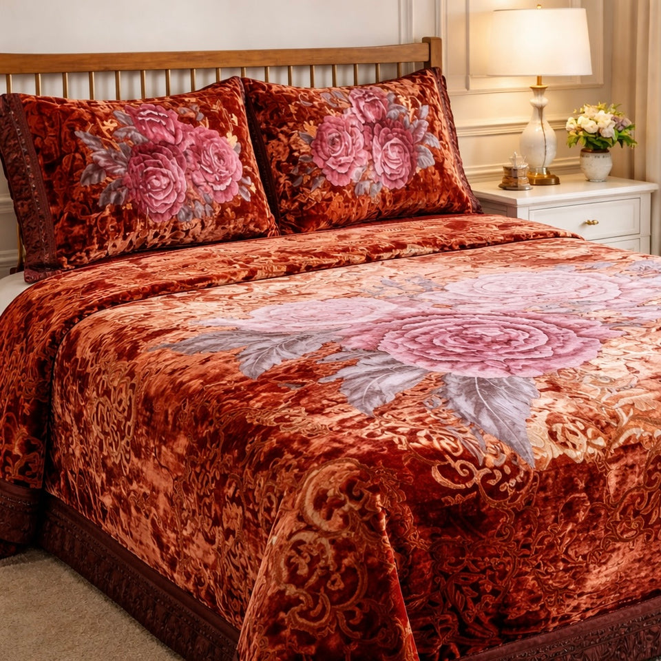 Florent Weave Cloud 4 Pcs Bed Spread Cloudy Set Box - Brown Colour