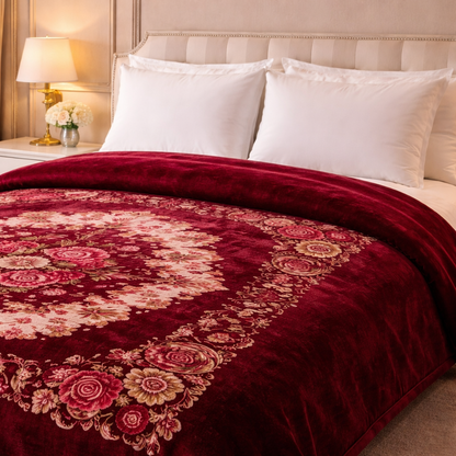 Florent Weave Double Bed 2 Ply Blanket in Poly Bag - Crimson Heirloom Colour