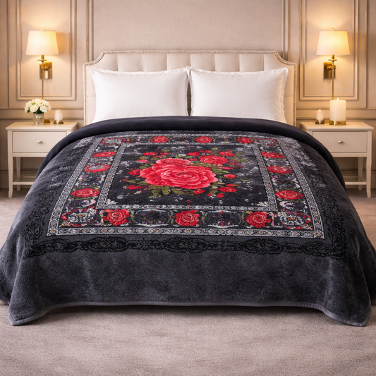 Florent Weave Double Bed 2 Ply Blanket in Poly Bag - Black Colour