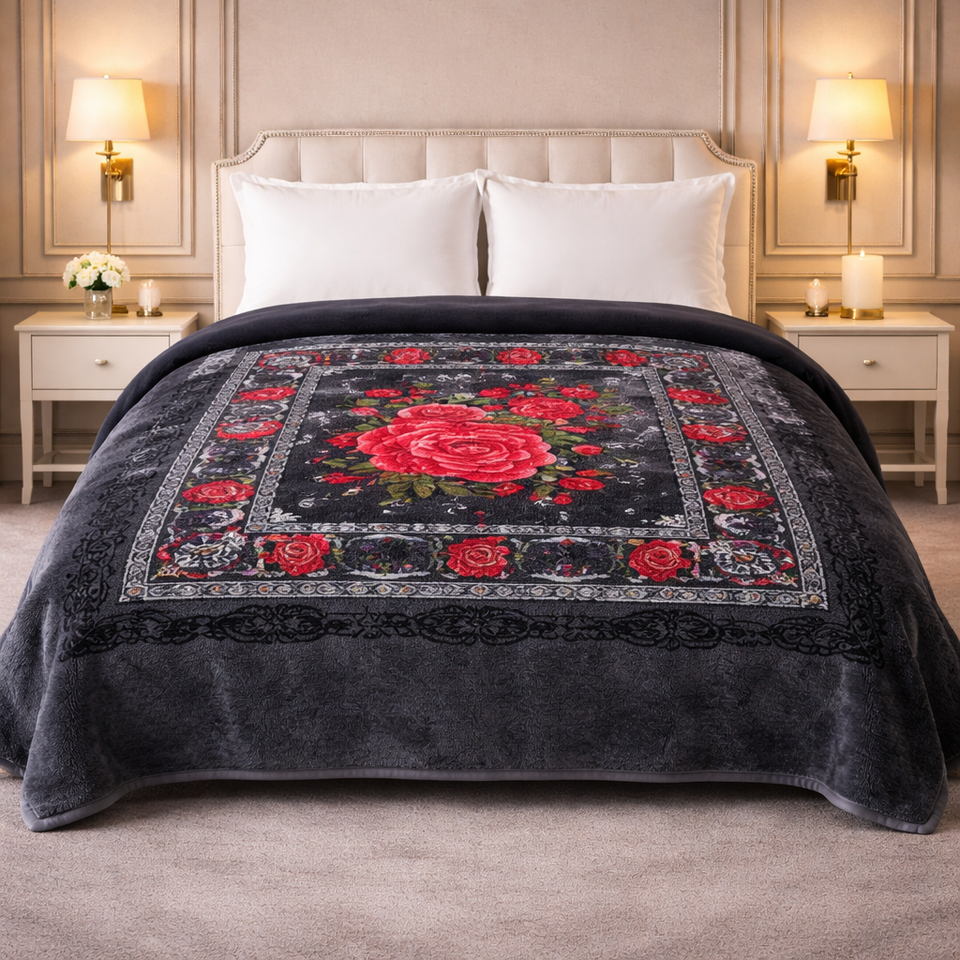 Florent Weave Double Bed 2 Ply Blanket in Poly Bag - Black Colour
