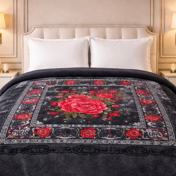 Florent Weave Double Bed 2 Ply Blanket in Poly Bag - Black Colour