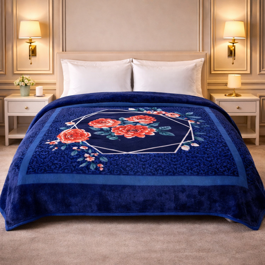 Florent Weave Double Bed 2 Ply Blanket in Poly Bag - Navy Blue Colour
