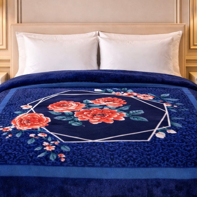 Florent Weave Double Bed 2 Ply Blanket in Poly Bag - Navy Blue Colour