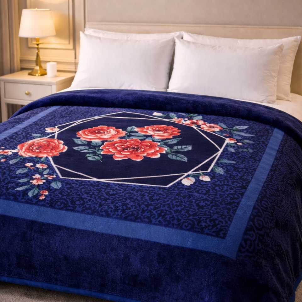 Florent Weave Double Bed 2 Ply Blanket in Poly Bag - Navy Blue Colour
