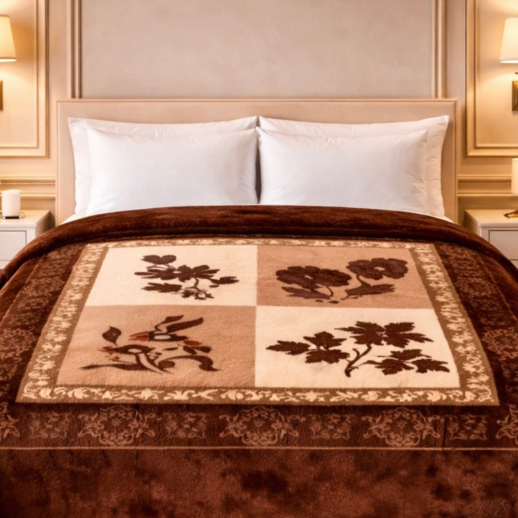 Florent Weave Double Bed 2 Ply Blanket in Poly Bag - Brown Colour