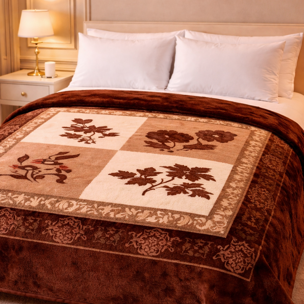 Florent Weave Double Bed 2 Ply Blanket in Poly Bag - Brown Colour