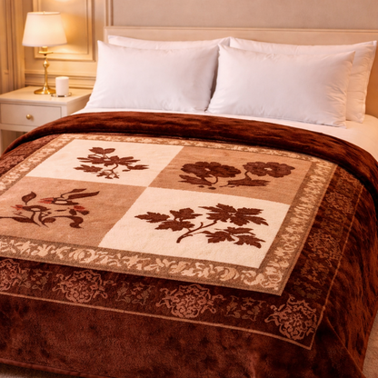 Florent Weave Double Bed 2 Ply Blanket in Poly Bag - Brown Colour
