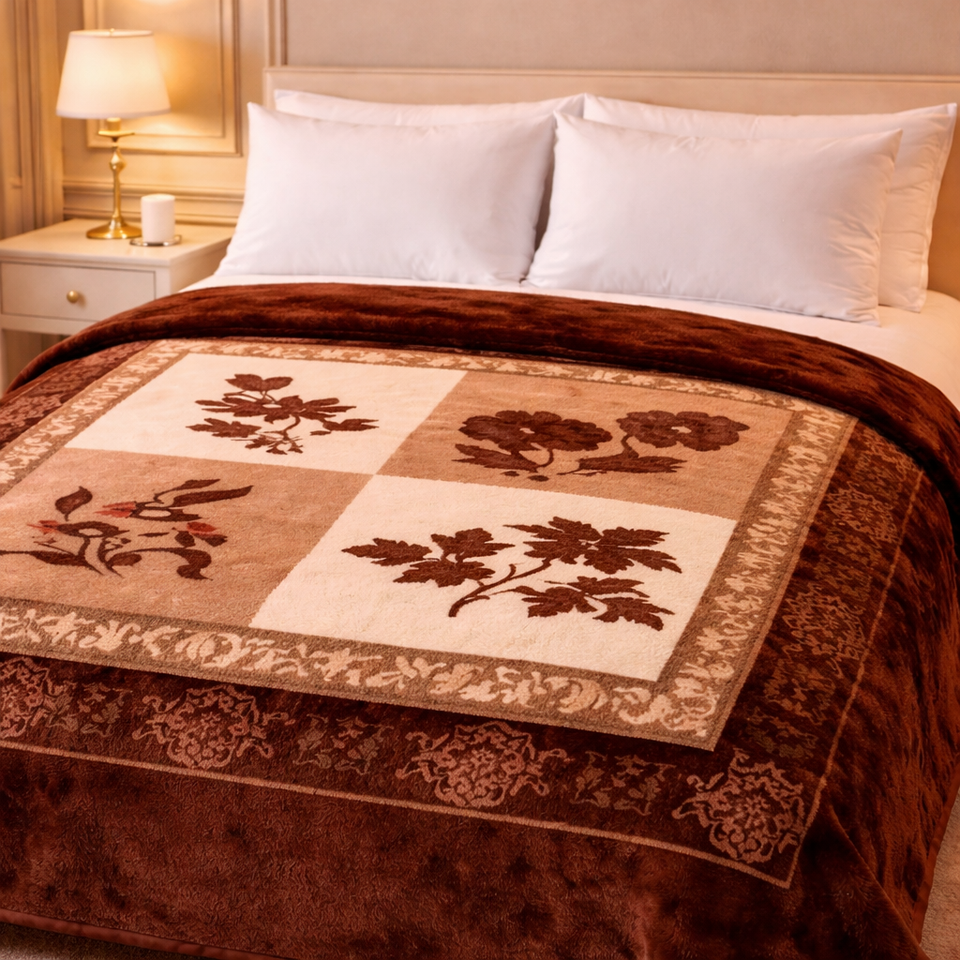 Florent Weave Double Bed 2 Ply Blanket in Poly Bag - Brown Colour