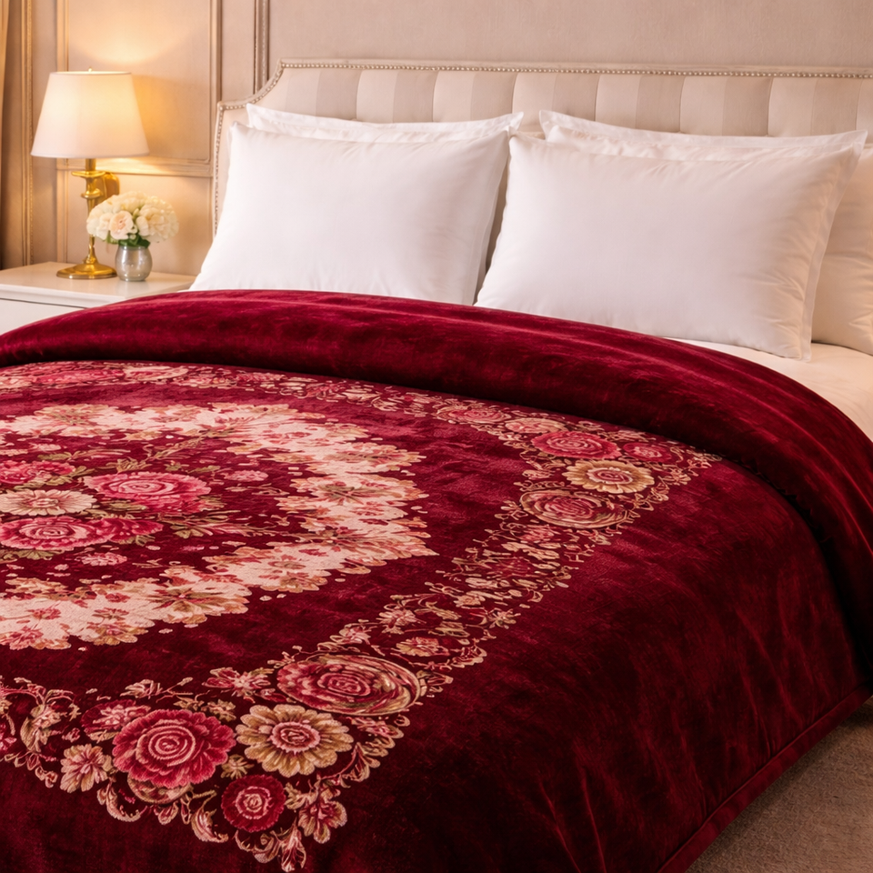 Florent Weave Double Bed 2 Ply Blanket in Poly Bag - Crimson Heirloom Colour