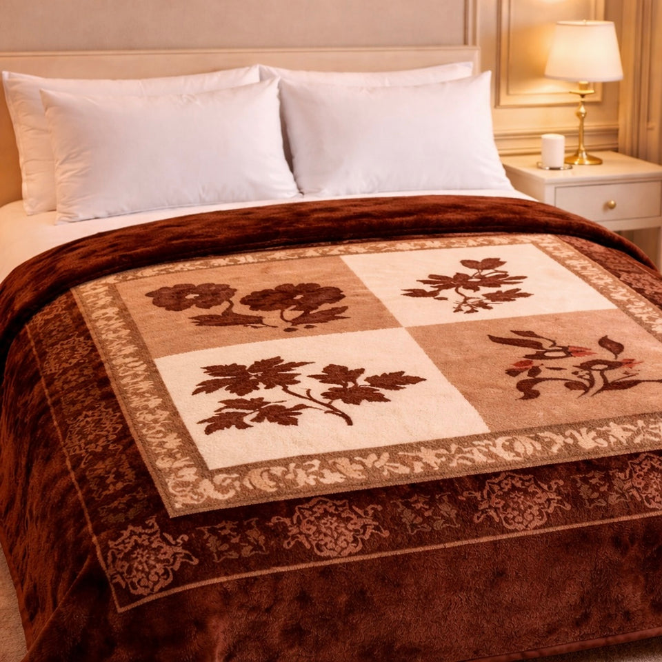 Florent Weave Double Bed 2 Ply Blanket in Poly Bag - Brown Colour