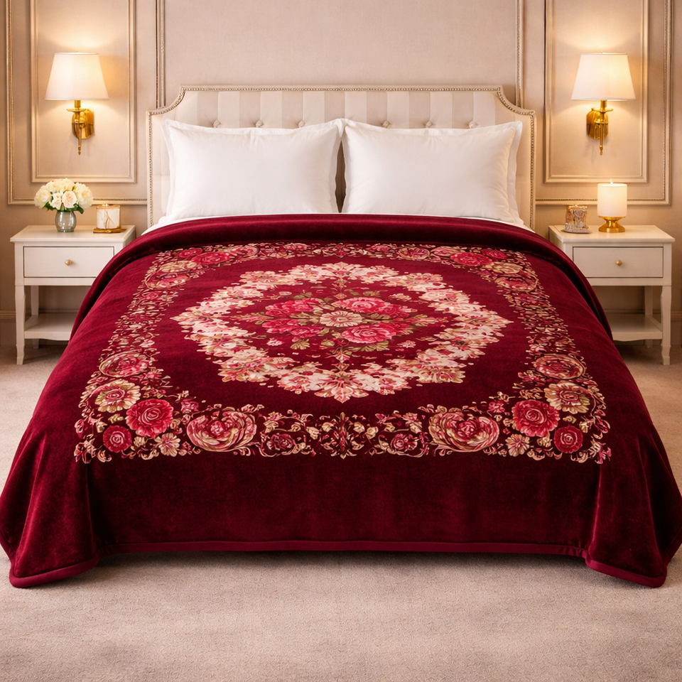 Florent Weave Double Bed 2 Ply Blanket in Poly Bag - Crimson Heirloom Colour
