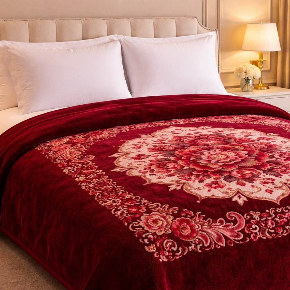 Florent Weave Double Bed 2 Ply Blanket in Poly Bag - Ruby Red Colour
