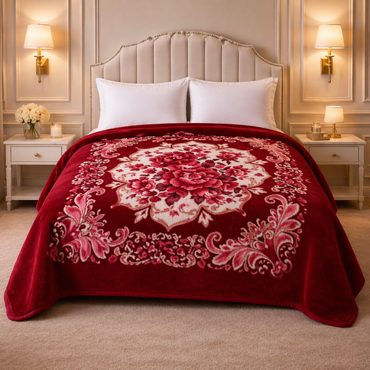 Florent Weave Double Bed 2 Ply Blanket in Poly Bag - Ruby Red Colour