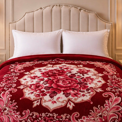 Florent Weave Double Bed 2 Ply Blanket in Poly Bag - Ruby Red Colour