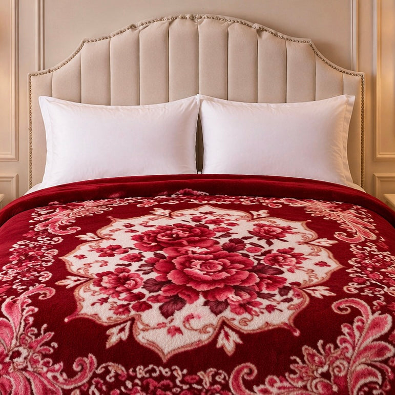 Florent Weave Double Bed 2 Ply Blanket in Poly Bag - Ruby Red Colour