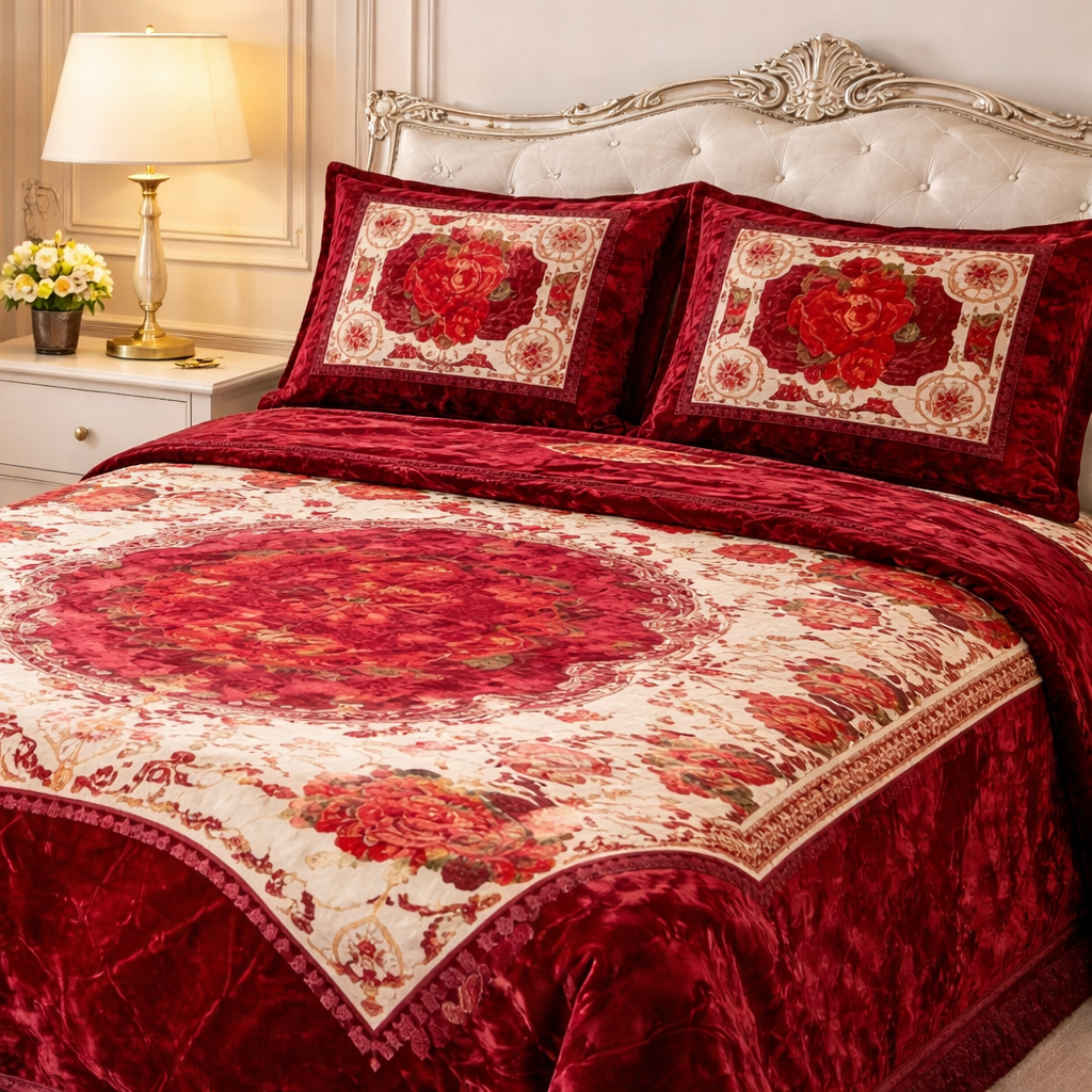 Floridian Weave 4  PCS Bed Spread Set  Box - Mahroon Colour