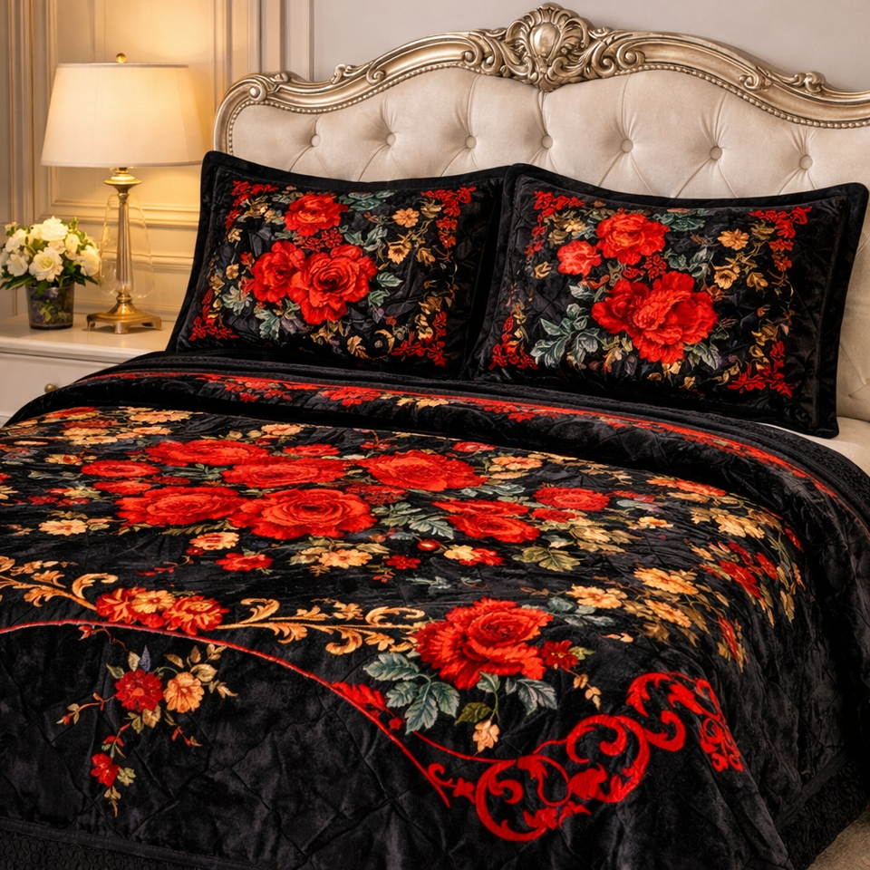 Floridian Weave 4  PCS Bed Spread Set  Box - Charcoal Colour
