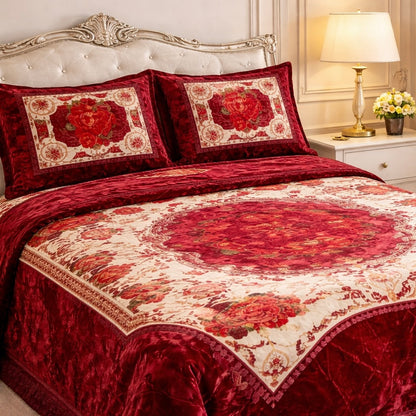 Floridian Weave 4  PCS Bed Spread Set  Box - Mahroon Colour