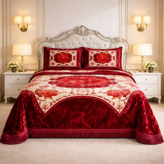 Floridian Weave 4  PCS Bed Spread Set  Box - Mahroon Colour