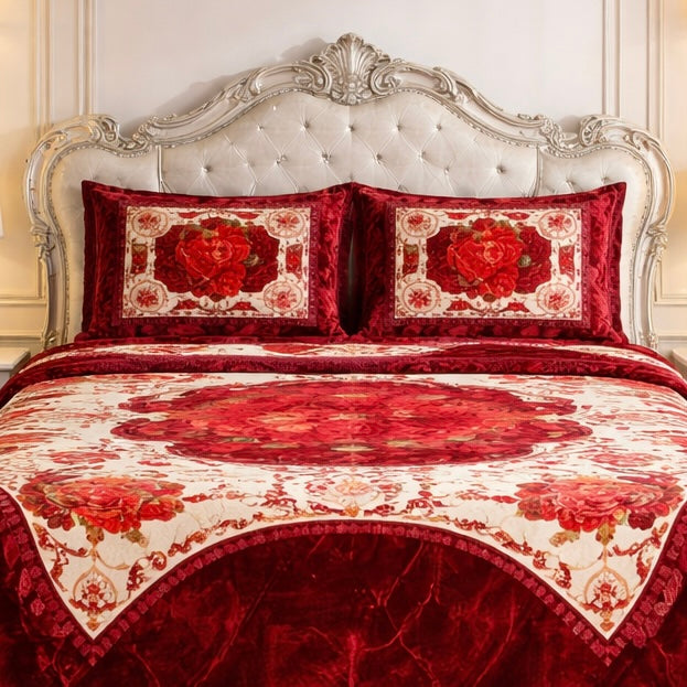 Floridian Weave 4  PCS Bed Spread Set  Box - Mahroon Colour