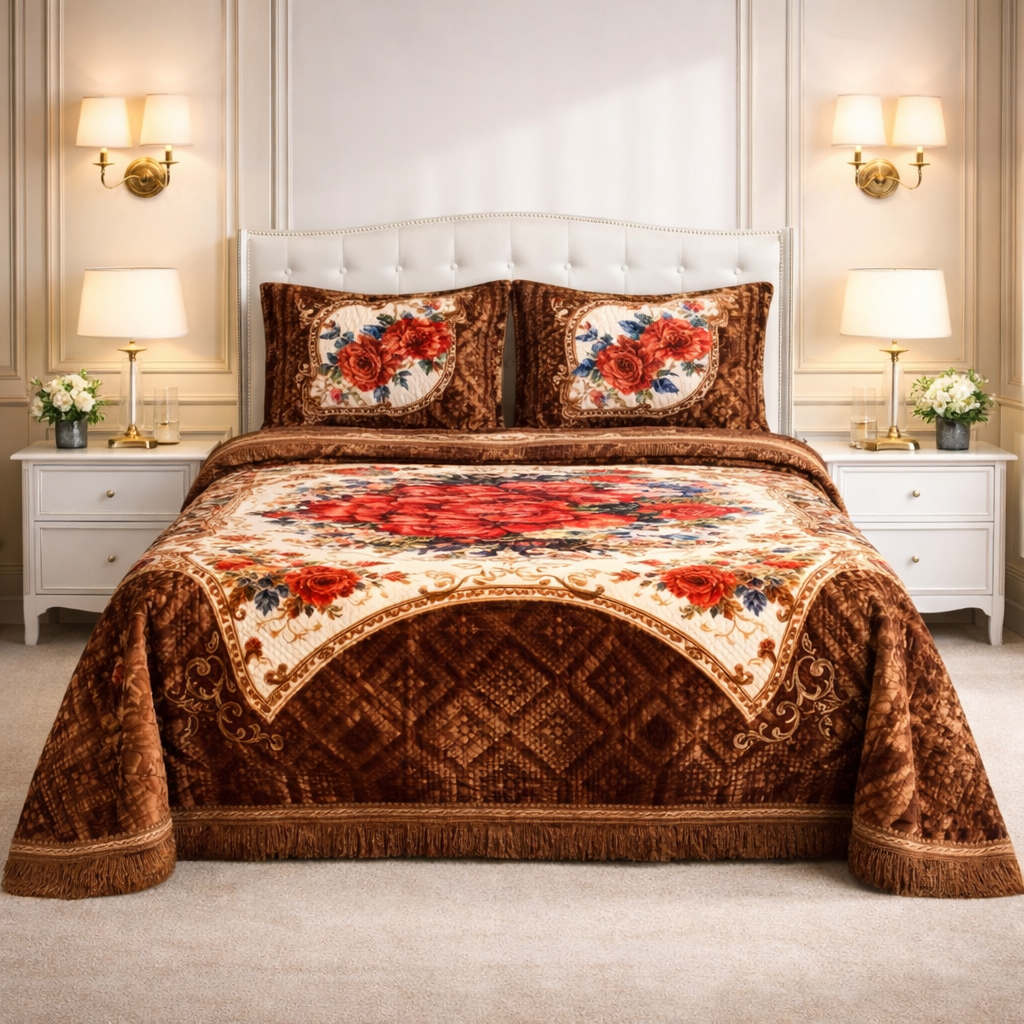 Floridian Weave 4  PCS Bed Spread Set  Box - Burnt Orange Colour