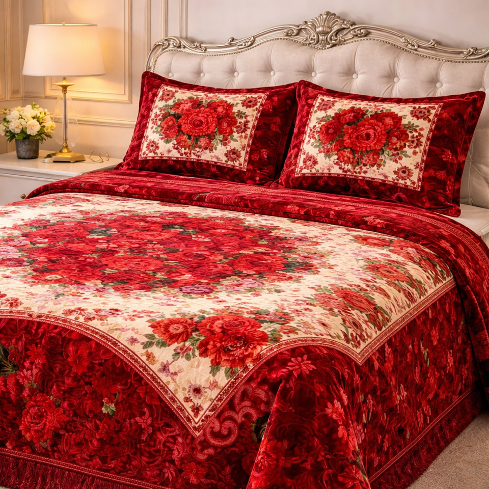 Floridian Weave 4 Pcs Bed Spread Set Box - Red Colour
