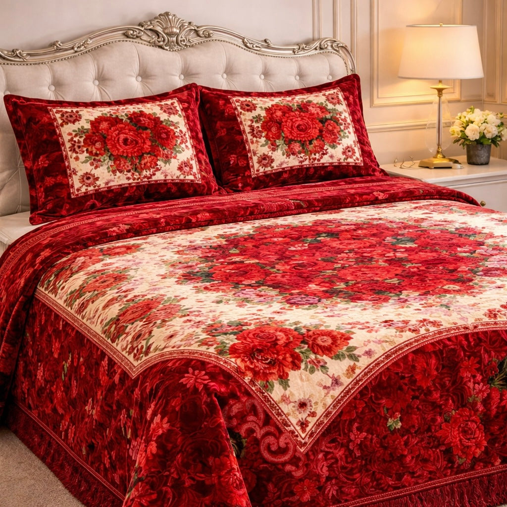 Floridian Weave 4 Pcs Bed Spread Set Box - Red Colour