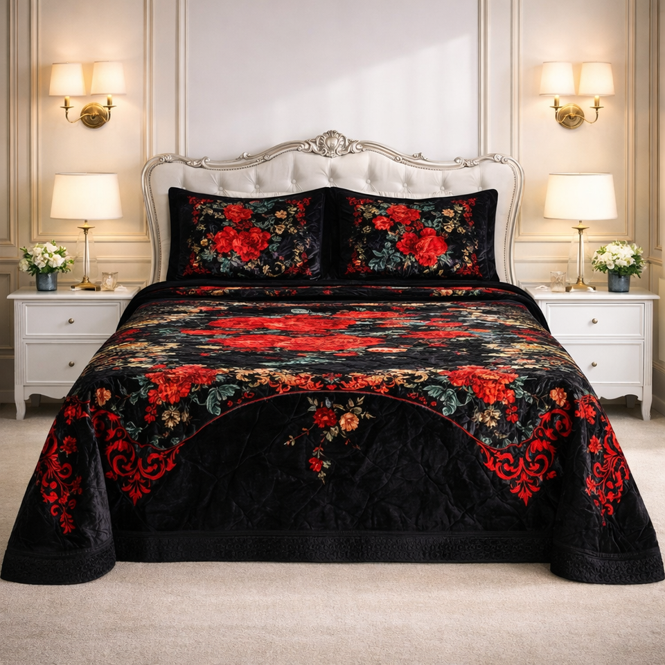 Floridian Weave 4 Pcs Bed Spread Set Box - Black Colour
