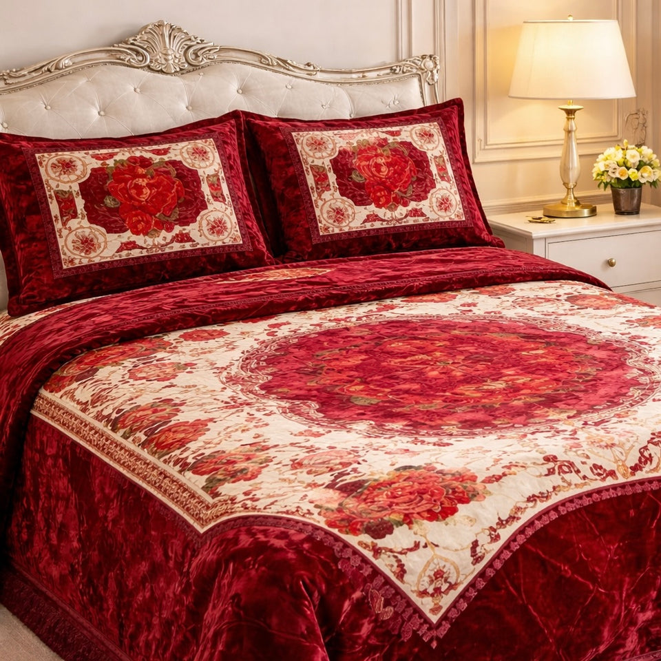 Floridian Weave 4 Pcs Bed Spread Set Box - Mahroon Colour