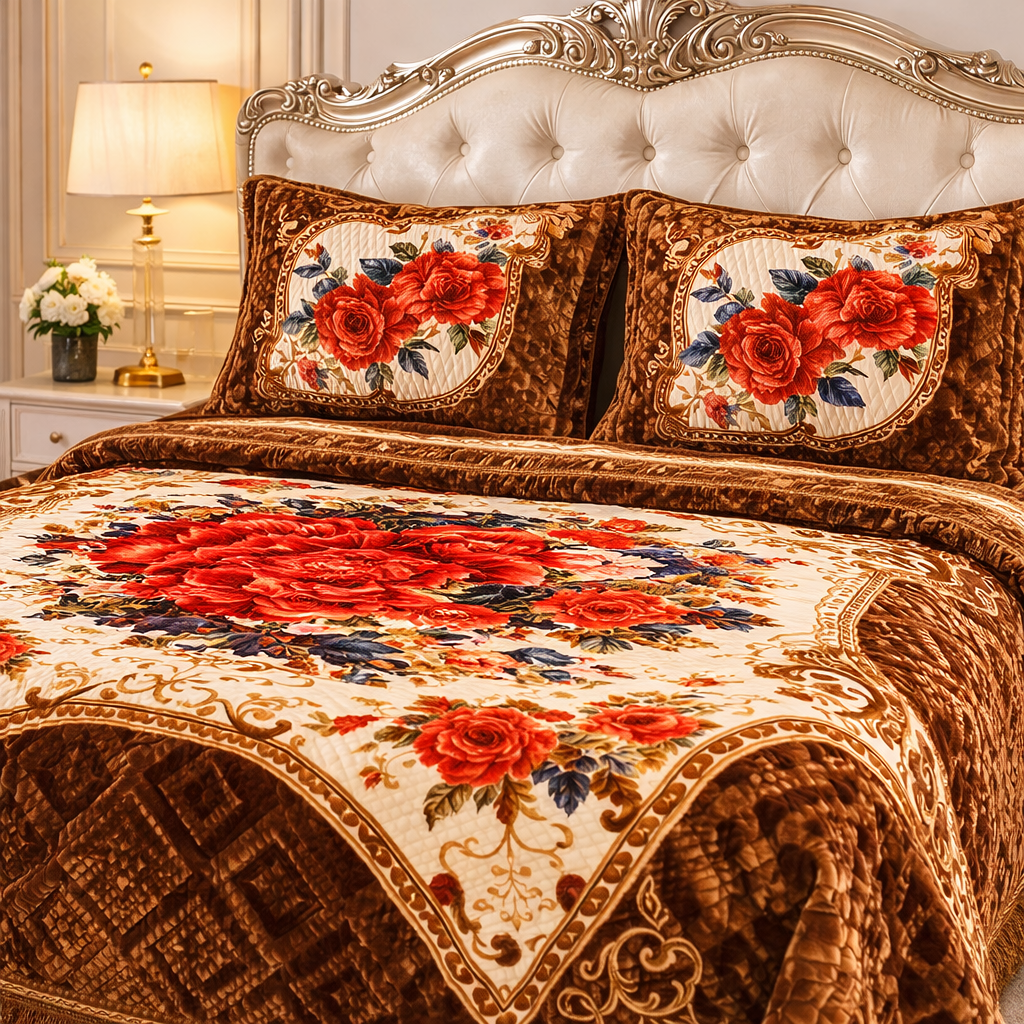 Floridian Weave 4 Pcs Bed Spread Set Box - Brown Colour