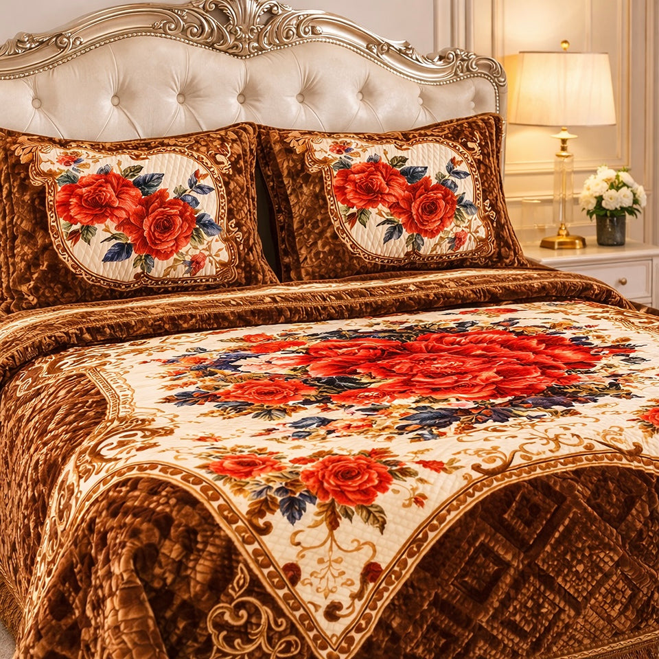 Floridian Weave 4 Pcs Bed Spread Set Box - Brown Colour