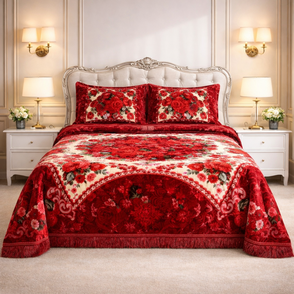 Floridian Weave 4 Pcs Bed Spread Set Box - Red Colour