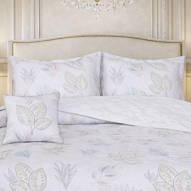 Gold Living Signature Quilted 5 Pcs Bed Spread Set Poly Bag - White Colour