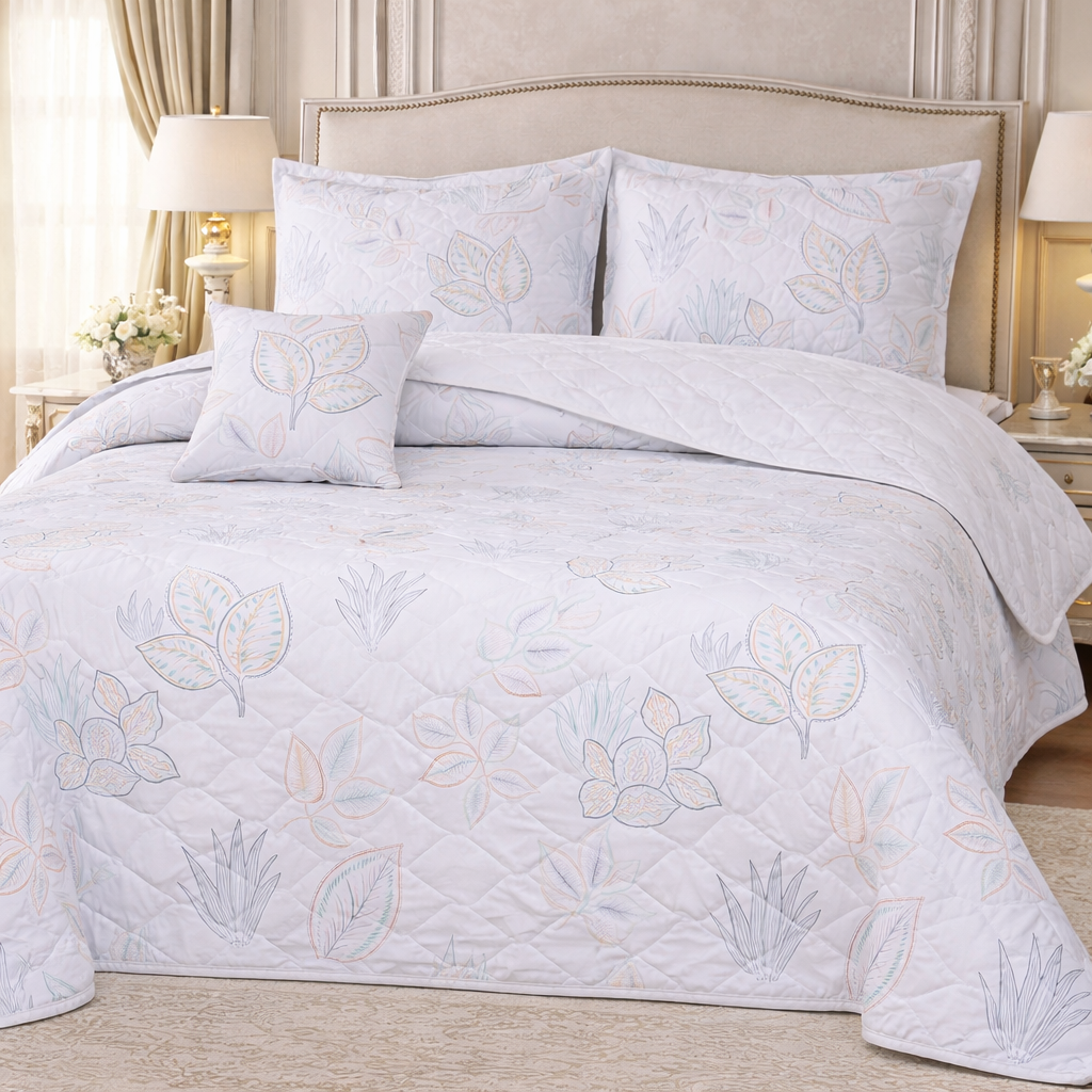 Gold Living Signature Quilted 5 Pcs Bed Spread Set Poly Bag - White Colour