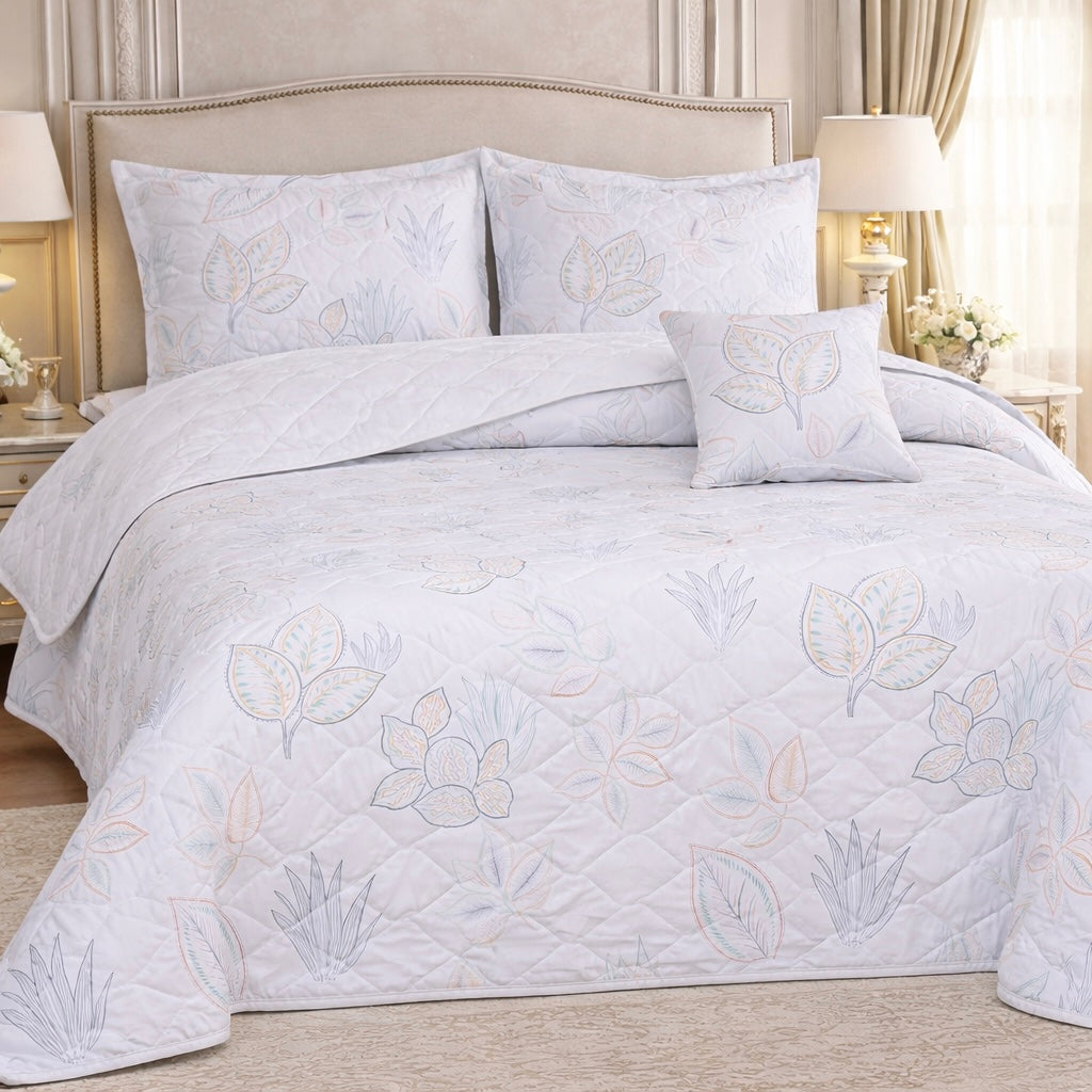 Gold Living Signature Quilted 5 Pcs Bed Spread Set Poly Bag - White Colour