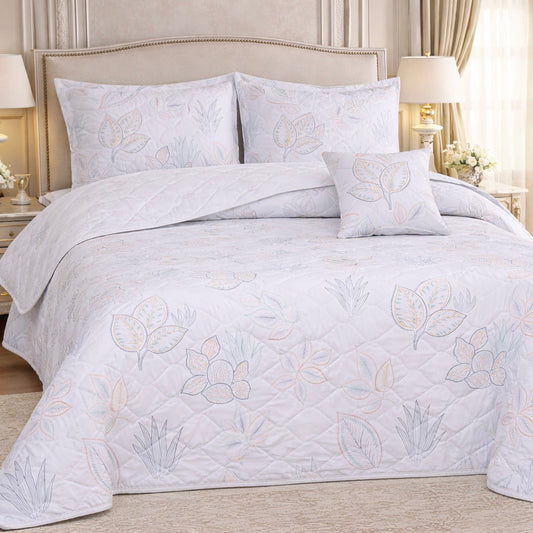 Gold Living Signature Quilted 5 Pcs Bed Spread Set Poly Bag - White Colour