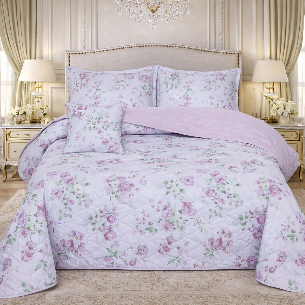 Gold Living Signature Quilted 5 Pcs Bed Spread Set Poly Bag - Light Pink Colour