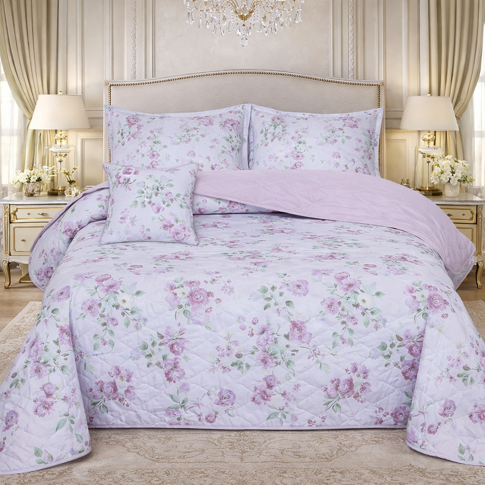 Gold Living Signature Quilted 5 Pcs Bed Spread Set Poly Bag - Light Pink Colour