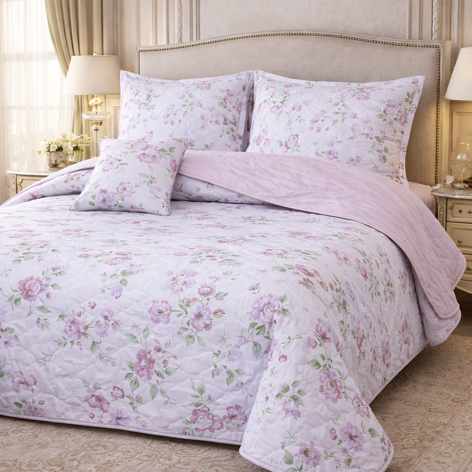 Gold Living Signature Quilted 5 Pcs Bed Spread Set Poly Bag - Light Pink Colour