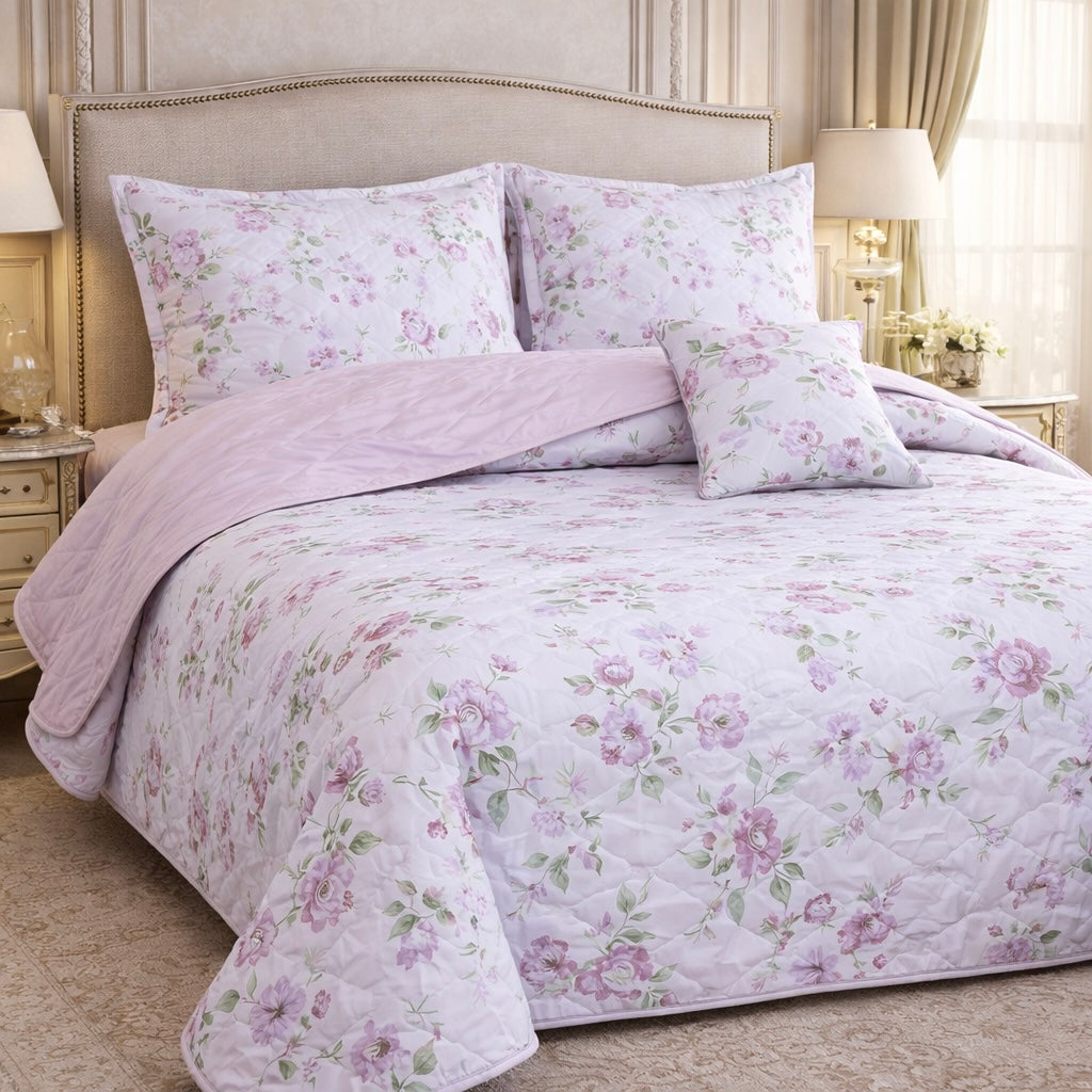 Gold Living Signature Quilted 5 Pcs Bed Spread Set Poly Bag - Light Pink Colour