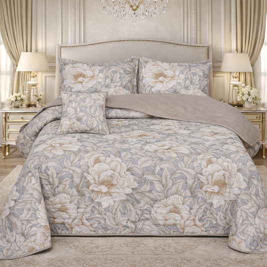 Gold Living Signature Quilted 5 Pcs Bed Spread Set Poly Bag - Gray Colour