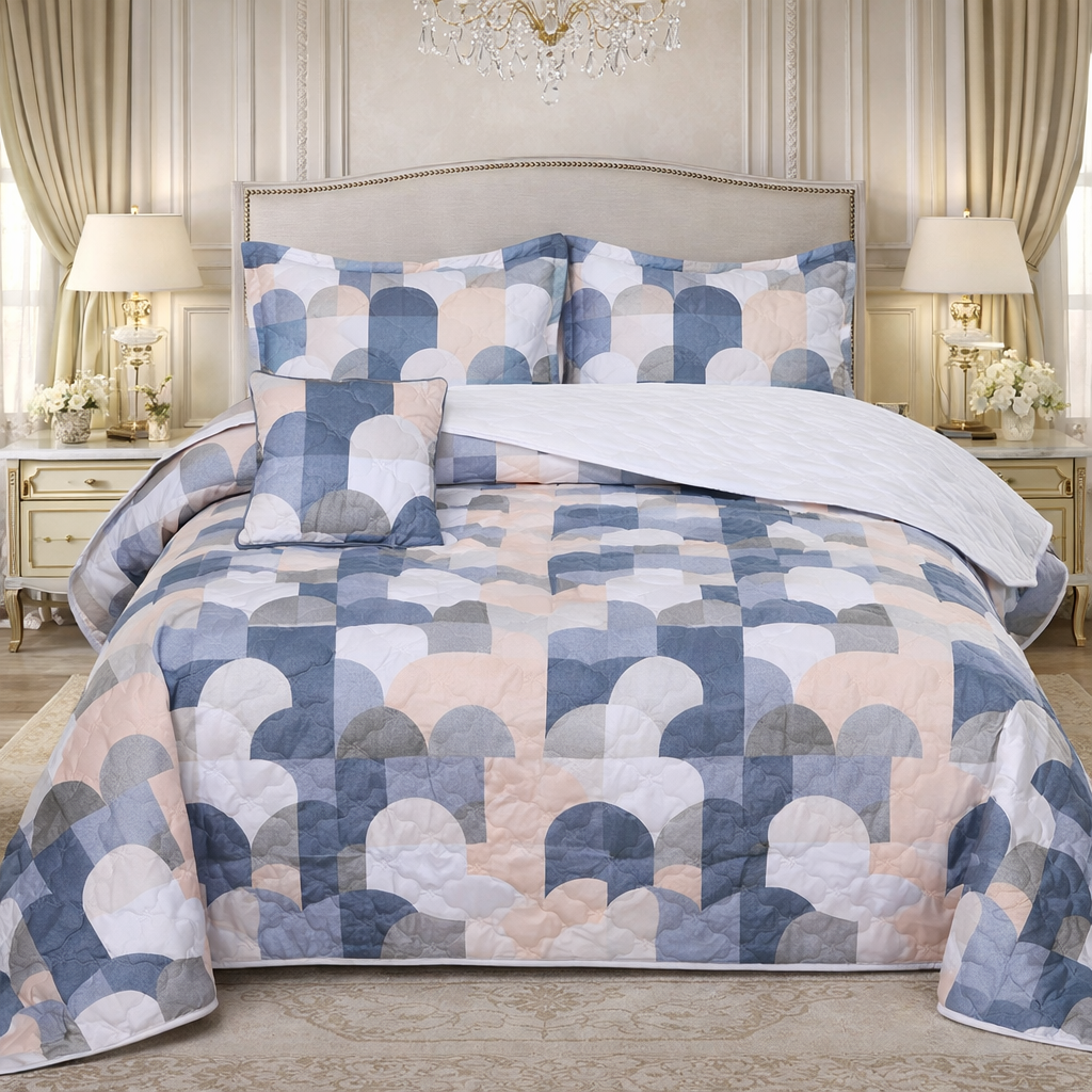 Gold Living Signature Quilted 5 Pcs Bed Spread Set Poly Bag - Blue Colour