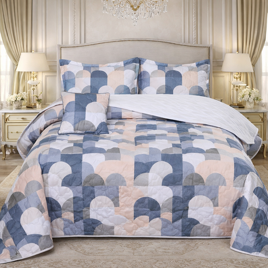 Gold Living Signature Quilted 5 Pcs Bed Spread Set Poly Bag - Blue Colour