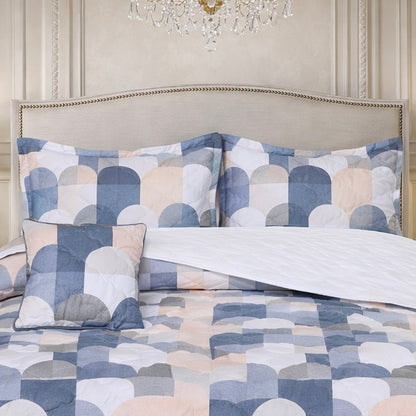 Gold Living Signature Quilted 5 Pcs Bed Spread Set Poly Bag - Blue Colour