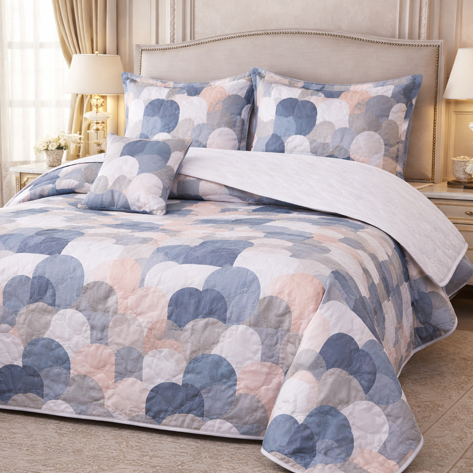 Gold Living Signature Quilted 5 Pcs Bed Spread Set Poly Bag - Blue Colour