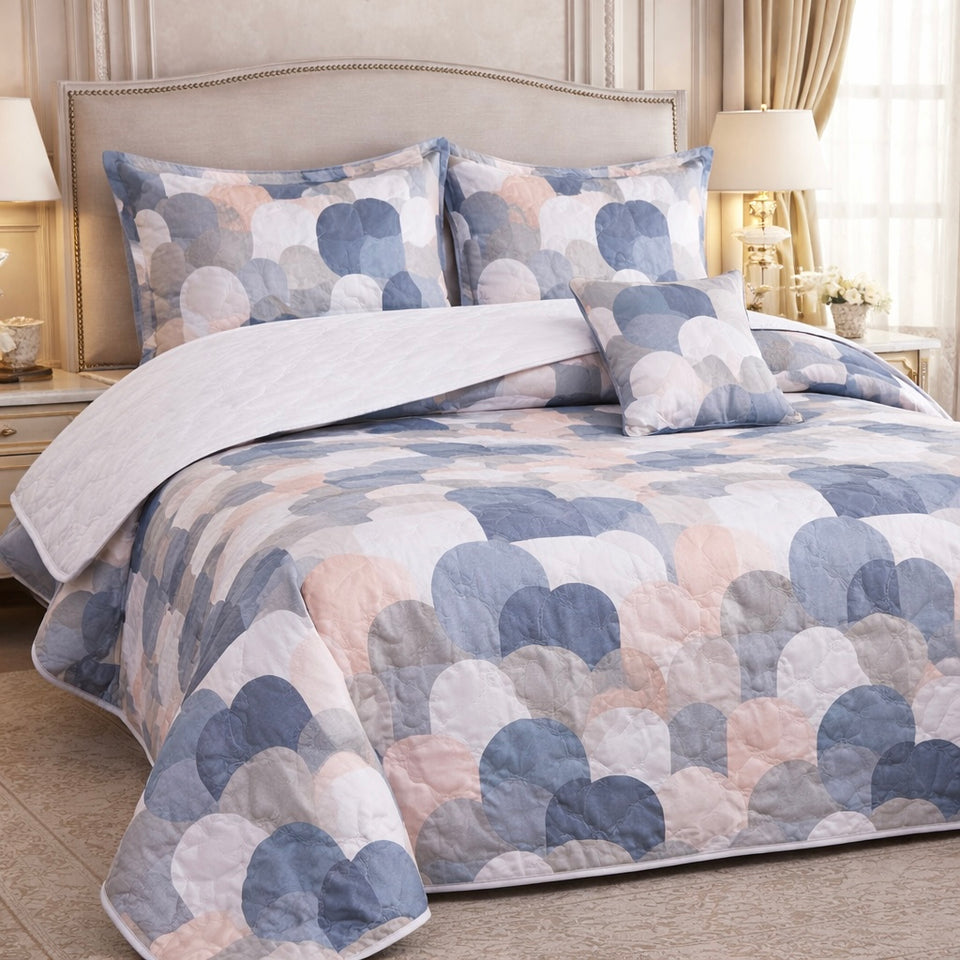 Gold Living Signature Quilted 5 Pcs Bed Spread Set Poly Bag - Blue Colour