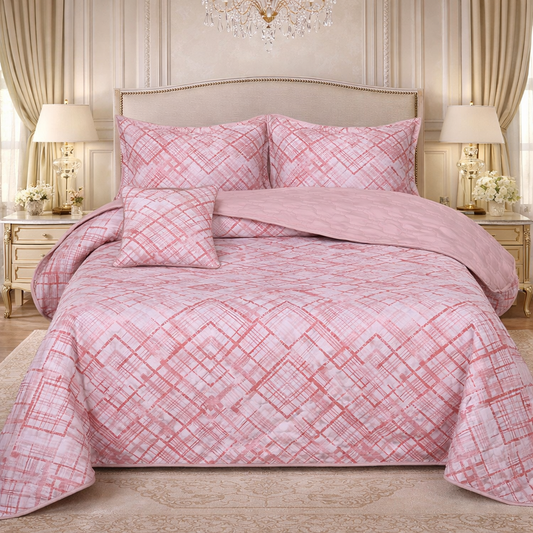 Gold Living Signature Quilted 5 Pcs Bed Spread Set Poly Bag - Pink Colour