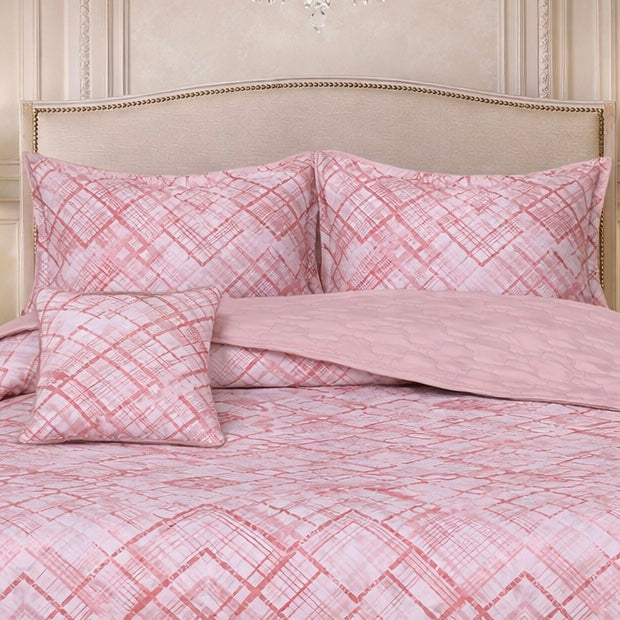 Gold Living Signature Quilted 5 Pcs Bed Spread Set Poly Bag - Pink Colour